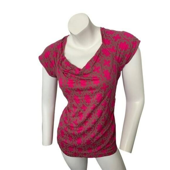 Banana Republic Medium fuchsia grey short sleeve cowl neck blouse - Picture 1 of 6